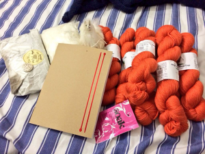 My purchases from Unravel, showing the gorgeous yarn.