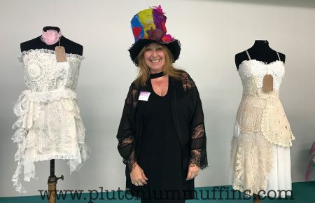 Val Hughes with her incredible dresses and stunning felted hat.