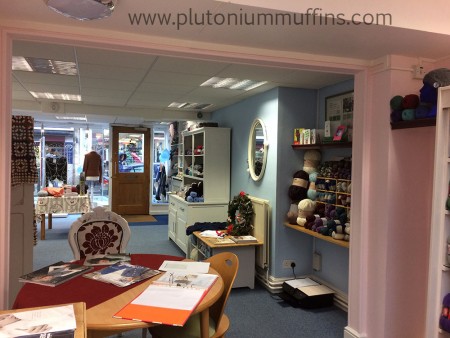 The pantone pallet of the Bluestocking Wool Shop. View from the back of the shop showing off the beautiful pantone pallet - an unintentional surprise decoration decision!