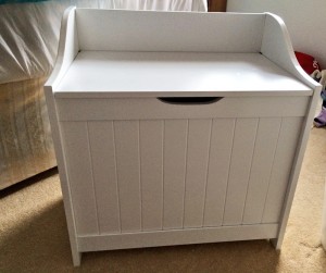 My new WIP basket...officially called a Monk's Bench laundry box!