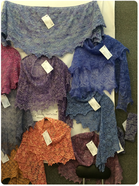 Watercolours and Lace yarn knitted up into samples.