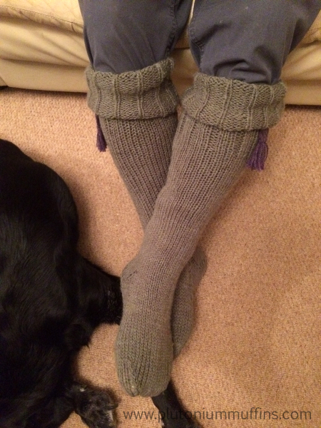 A slightly different view of the ridiculous welly socks.