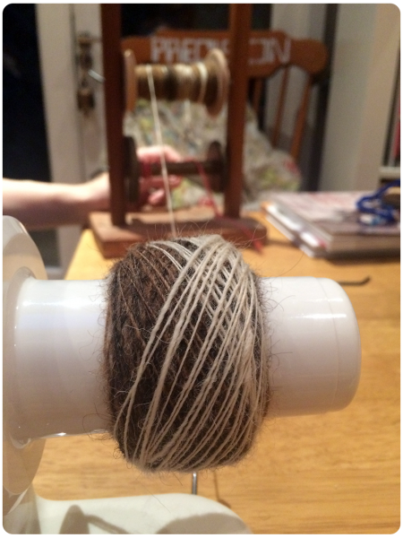 Winding the single to ply from a centre-pull ball.